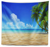 Coconut Palms Bent into Beach Seashore Wall Tapestry, 39"x32"