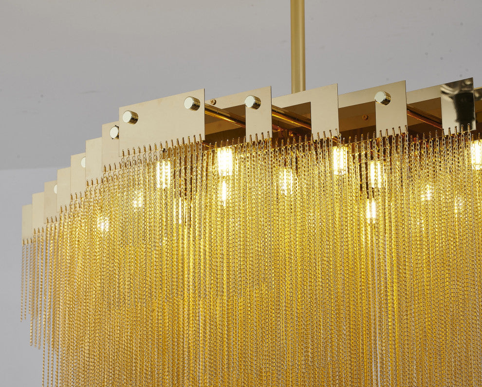 20-Light Gold Chandelier With Hanging Aluminum Chains