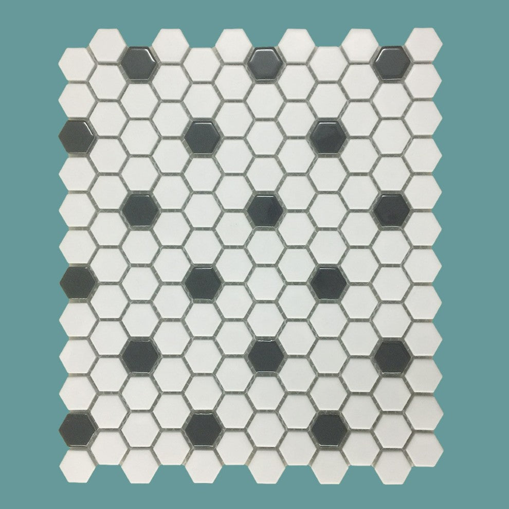 Mosaic Hexagon Matte White and Black Tile 23 Sheets 10.25" x 11.8" 19.3 SQFT