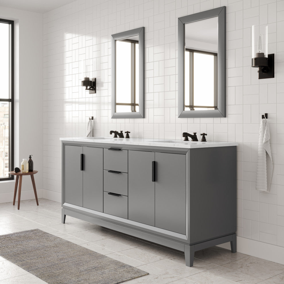 Elizabeth 72" Double Sink Carrara White Marble Vanity, Cashmere Gray