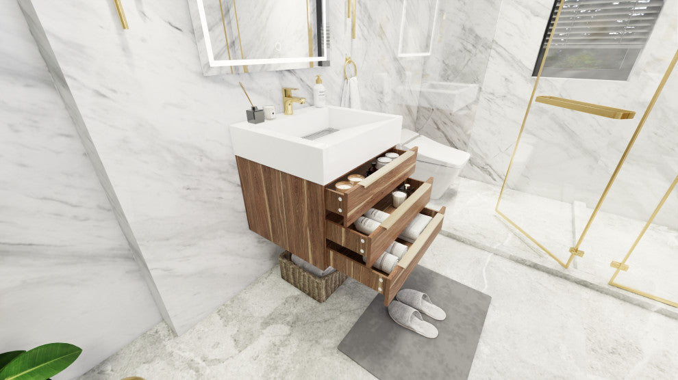 Madison 24" Wall Mounted Vanity with Reinforced Acrylic Sink, White Oak