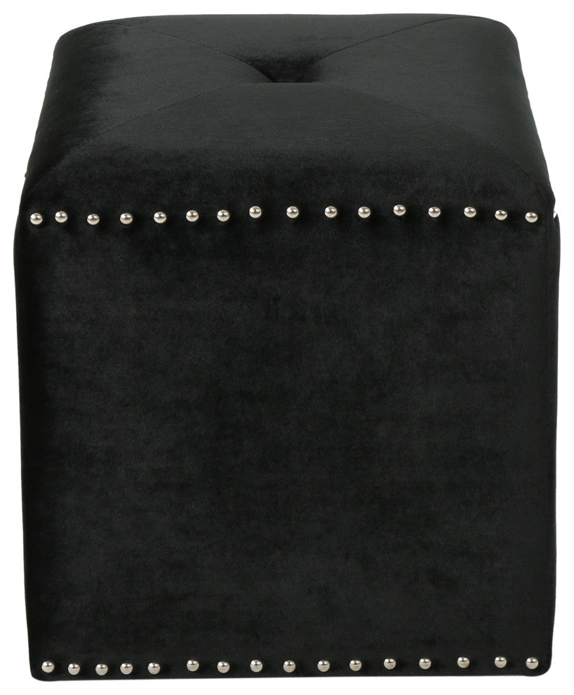 GDF Studio Allen Glam Velvet Ottoman, Black