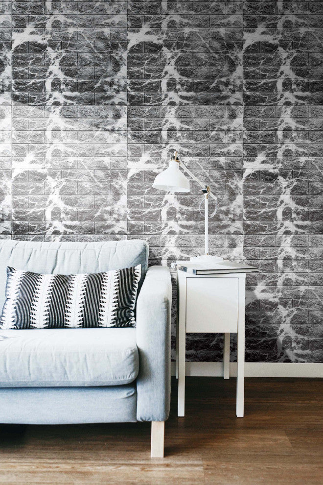 Grey Off White Faux Brick 3D Wall Panels, Set of 10, Covers 58 Sq Ft