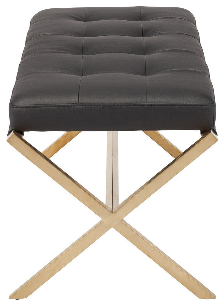 Auguste Bench in Brushed Gold Stainless Steel Frame, Black, Large