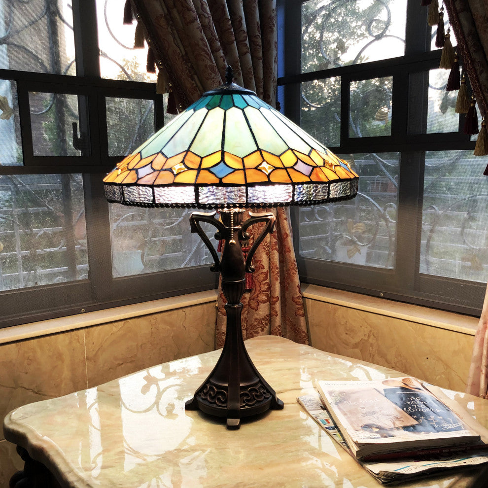 NICHOLAS Tiffany-Style Mission Stained Glass Table Lamp, 25"