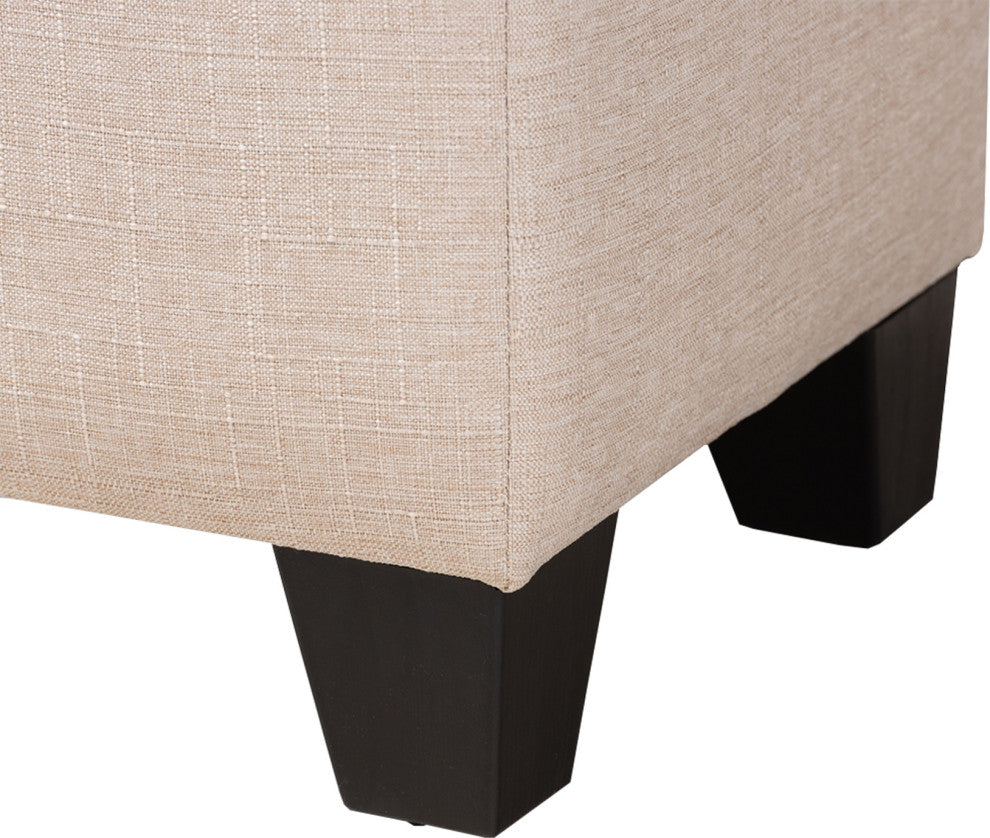 Beige Fabric Upholstered Storage Ottoman