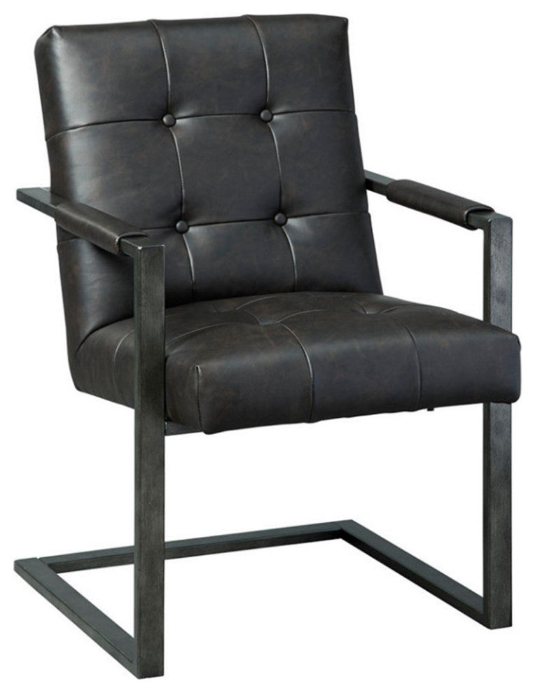 Button Tufted Leatherette Chair with C frame Metal Base Set of 2 Black and Gray