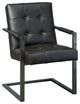 Button Tufted Leatherette Chair with C frame Metal Base Set of 2 Black and Gray