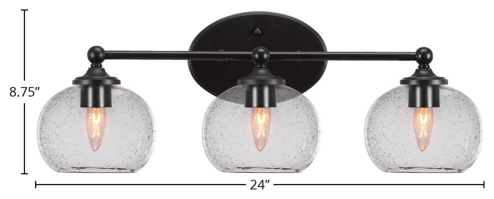 Capri 3-Light Bath Bar, Matte Black/Clear Bubble