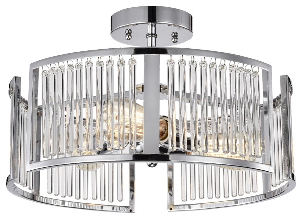 Frey Transitional 3 Light Chrome Semi-Flush Ceiling Fixture 16" Wide