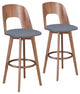Set of Two Walnut and Dark Gray Modern Retro Bar Chairs