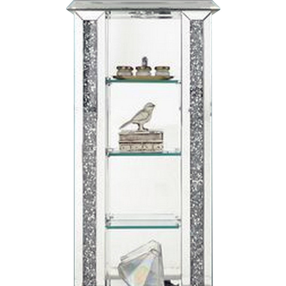 Benzara BM269093 Mirrored Grandfather Clock With 4 Compartments, Silver