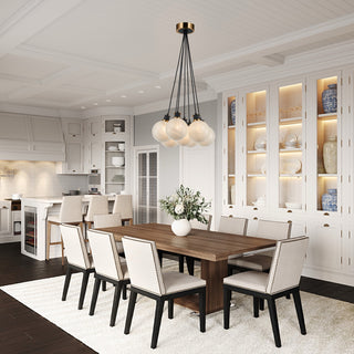 Gem - 7-Light Chandelier - Black - Brushed Brass - Blizzard Glass