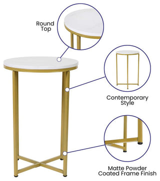 3 Piece Coffee and End Table Set, Crisscross Frame, White Marble and Matte Gold
