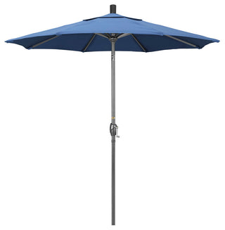 7.5' Grey Push-Button Tilt Crank Lift Aluminum Umbrella, Olefin, Frost Blue
