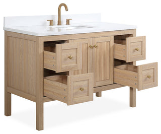 Modern Light Oak Sera Bathroom Vanity With White Quartz Top, 48" Single Sink