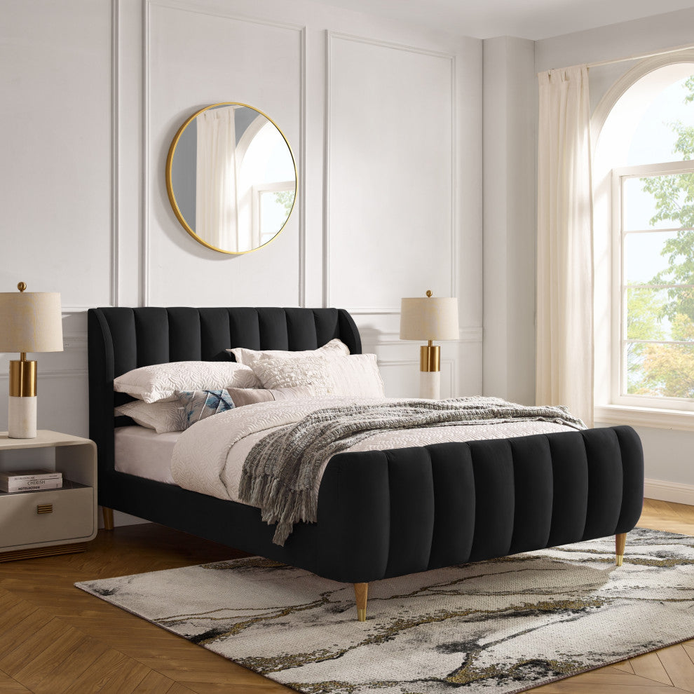 Loft Lyfe Eliyahu Bed Upholstered, Black Velvet Queen