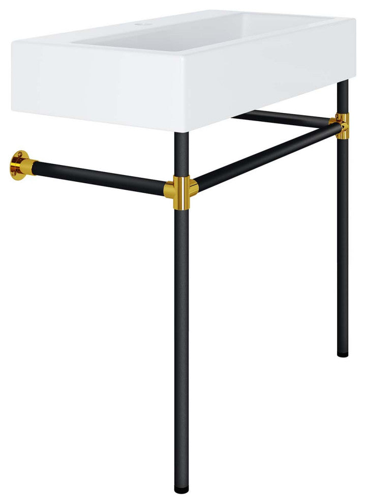 Redeem 32" Black Stainless Steel Wall-Mount Bathroom Vanity, Black White