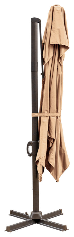 10' Tan Polyester Square Tilt Cantilever Patio Umbrella With Stand