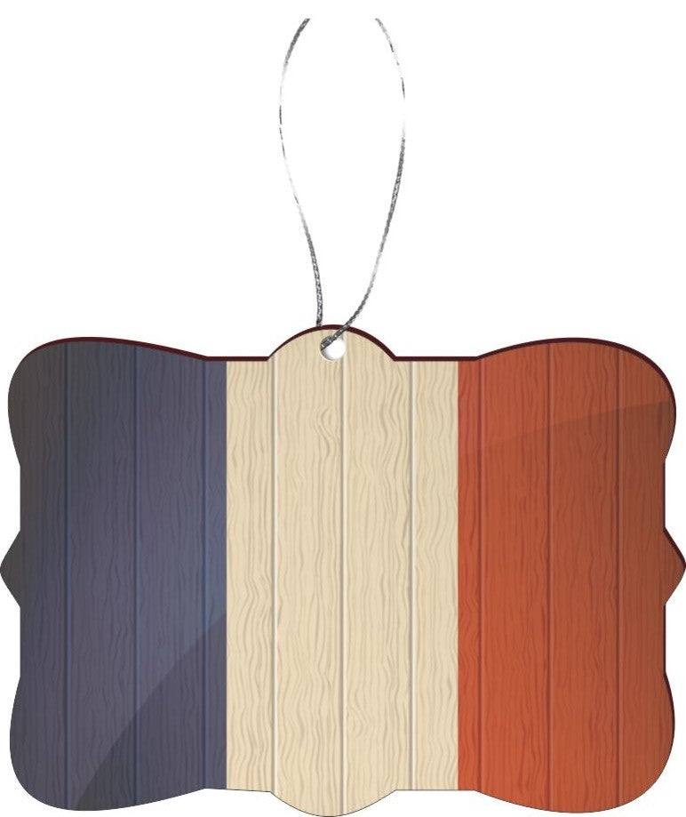 France Flag on Distressed Wood Design Rectangle Christmas Tree Ornament
