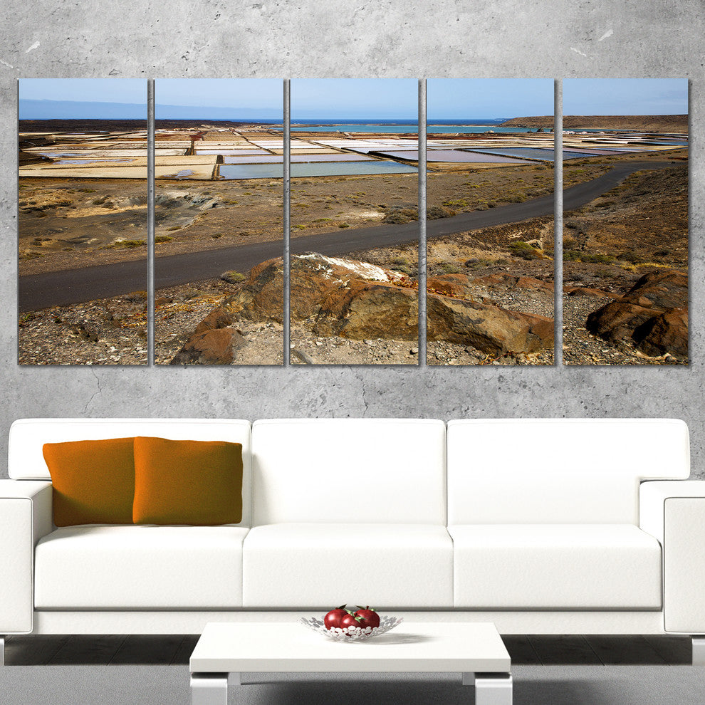 "Salt in Lanzarote Spain Musk Pond" Seascape Wall Art, 5 Panels, 60"x28"