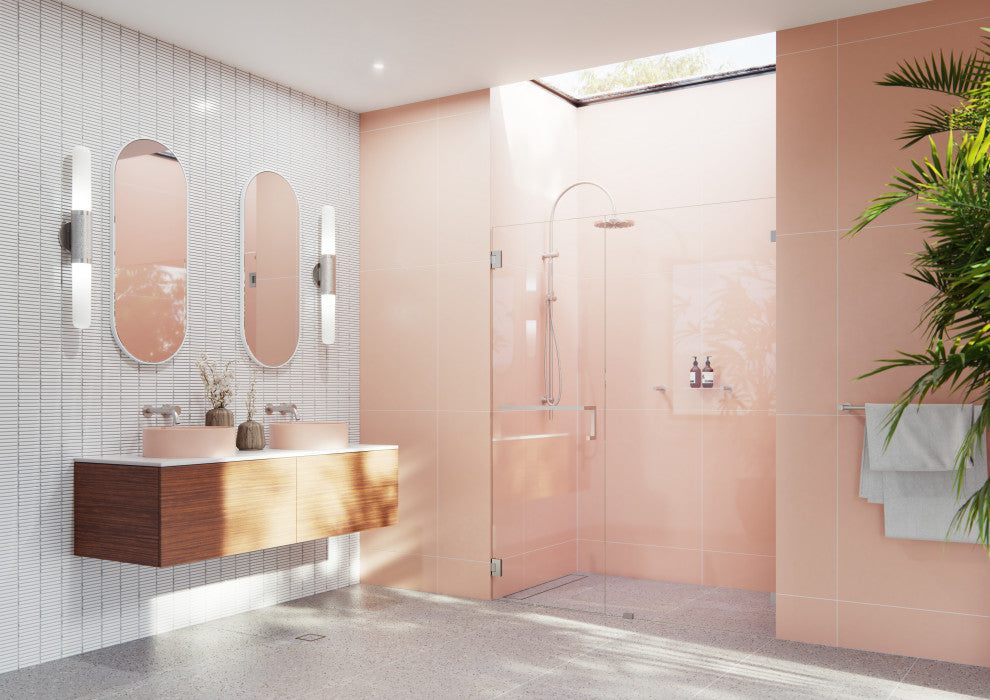 Umbra Frameless Wall Hinged Shower Door Towel Bar and Single Stationary Panel