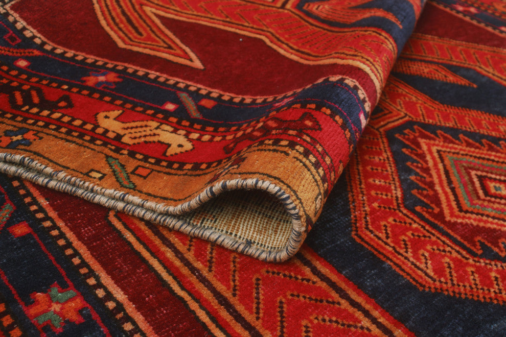 Fine Vintage Distressed Payam Burgundy/Navy Runner, 4'0x10'0