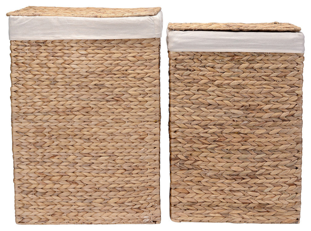 Handmade Wicker Laundry Hampers Set of 2 Water Hyacinth Storage Baskets