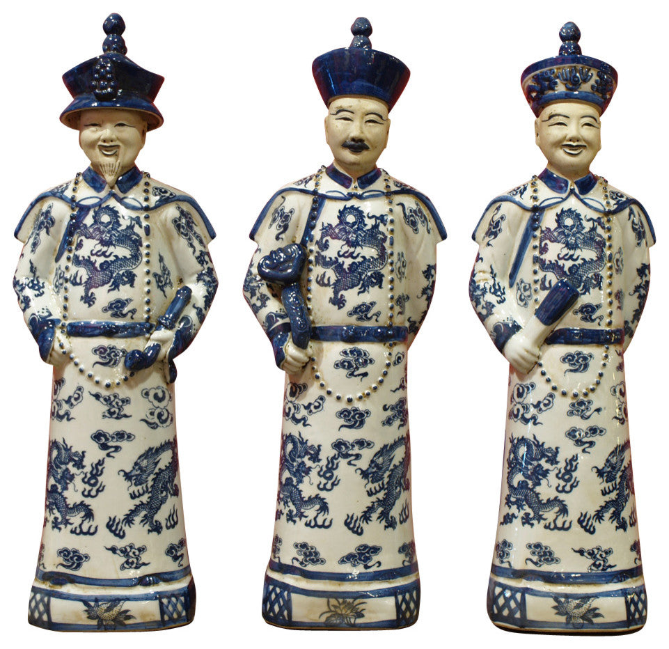 Porcelain Blue and White Qing Emperors, 6"x4"x17.25"