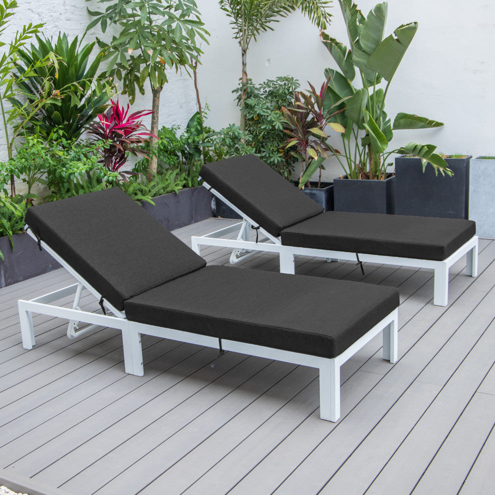 Chelsea White Patio Chaise Lounge Chairs, 2-Piece Set, Black