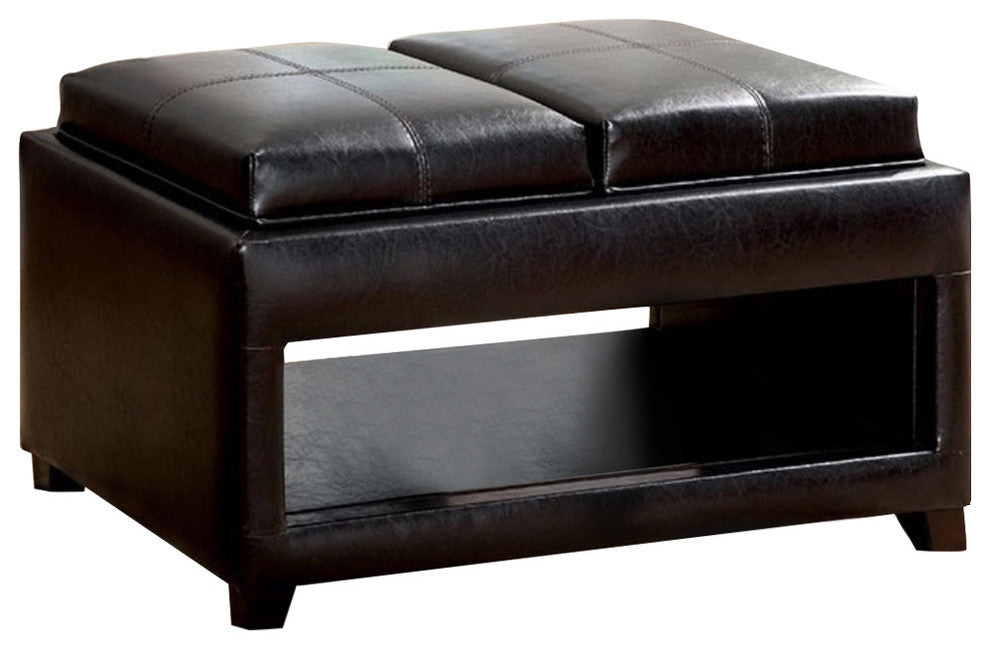 Tray Top Ottoman With Open Shelf, Brown
