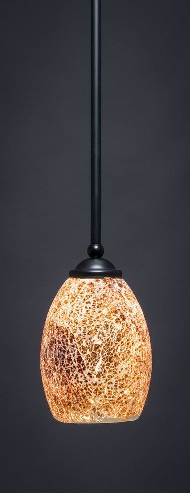 Zilo 1 Light Mini Pendant, Matte Black, 5" Gold Fusion Glass