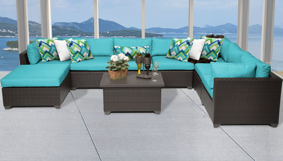 Belle 9 Piece Outdoor Wicker Patio Furniture Set 09b, Aruba
