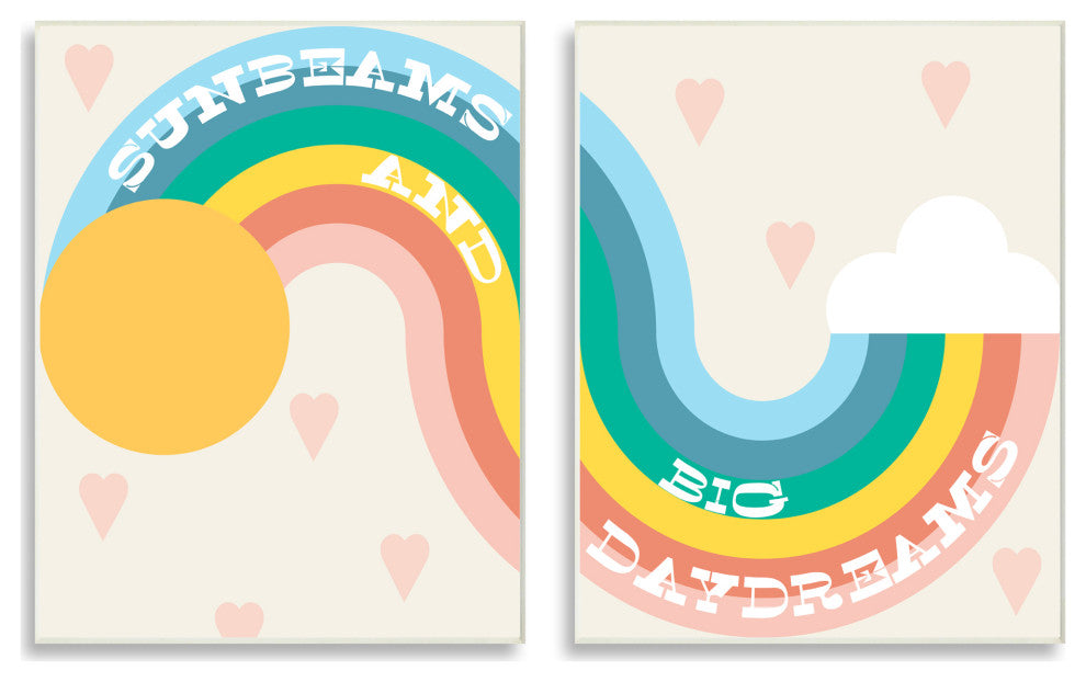 Rainbow Cloud Daydream Quote Heart Patten Design, 2pc, each 10 x 15