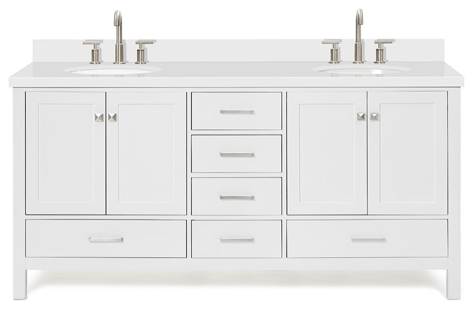 ARIEL Cambridge 73" Double Oval Sink Bathroom Vanity White with Quartz Top