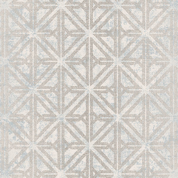 Modern Geometric Textured Wallpaper, Taupe and Blue, 1 Bolt