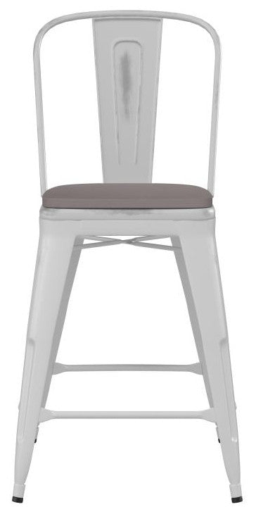 Carly Commercial Grade 24" High Metal Indoor-Outdoor Counter Height Stool, White/Gray