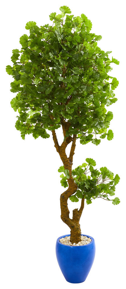 Nearly Natural 6' Jingo Artificial Tree in Blue Planter UV Resistant