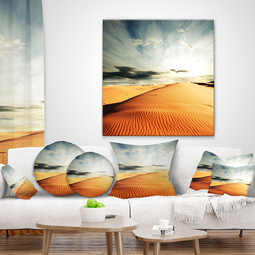 Sahara Desert and Cloudy Sky Landscape Printed Throw Pillow, 16"x16"