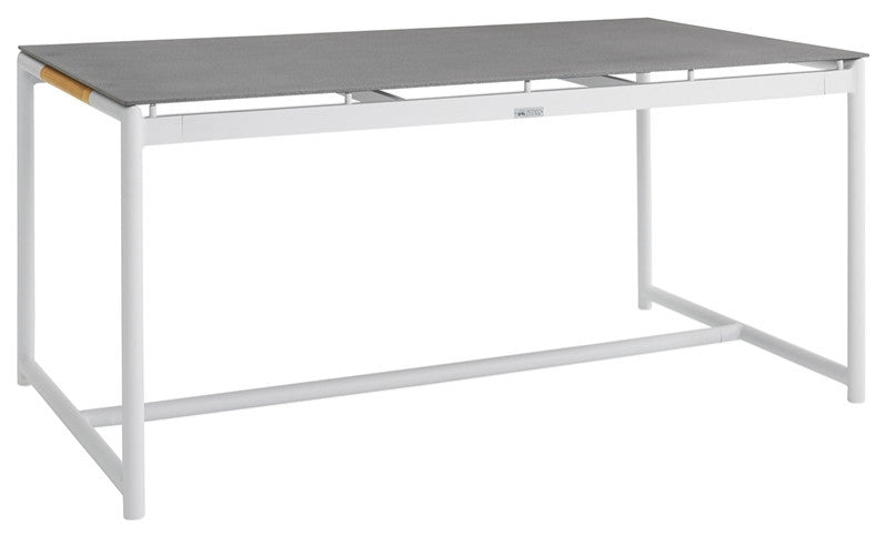 Crown White Aluminum and Teak Outdoor Dining Table With Stone Top