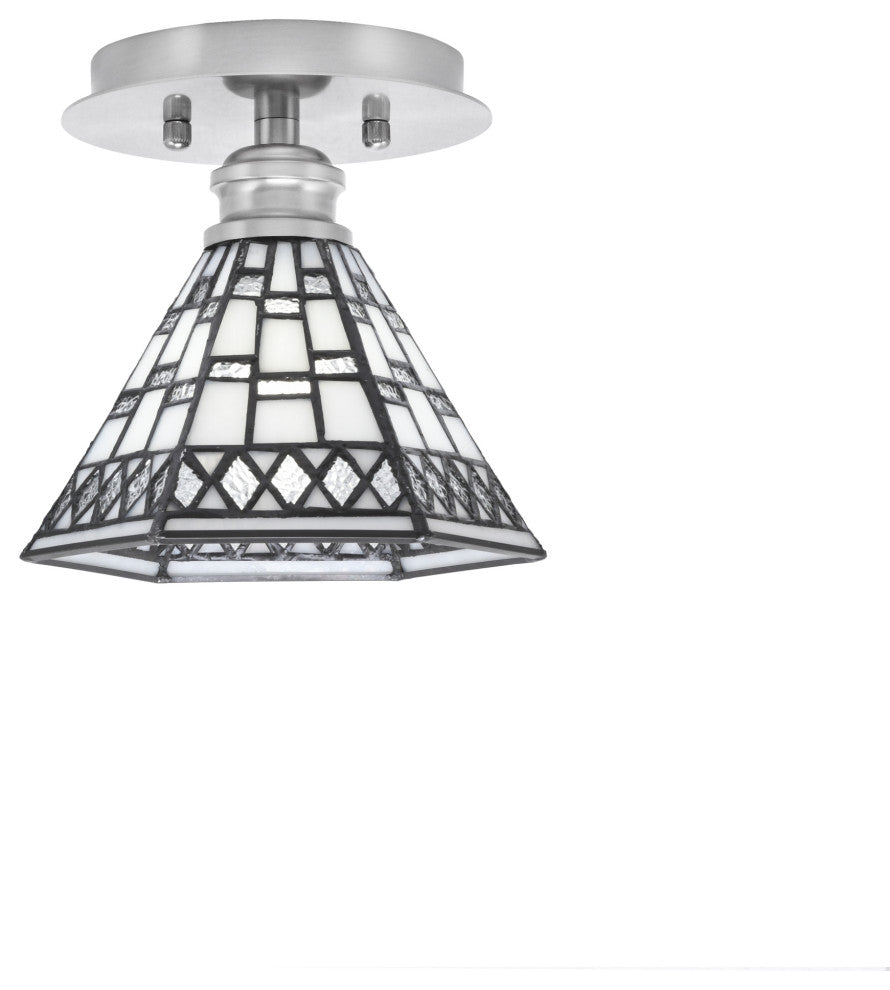 Edge 1 Light Semi-Flush, Brushed Nickel Finish, 7" Pewter Art Glass