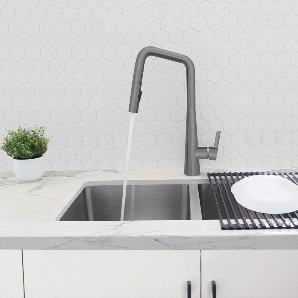 STYLISH Modern Single Handle  Pull Down Sprayer Kitchen Faucet in Gunmetal