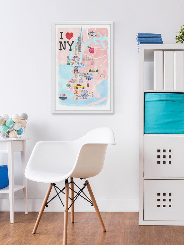 "I Love NY Site Map" Framed Painting Print, 24x36