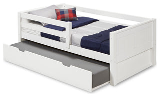 Twin Day Bed With Front Guard Rail and Twin Trundle, Panel Headboard, White