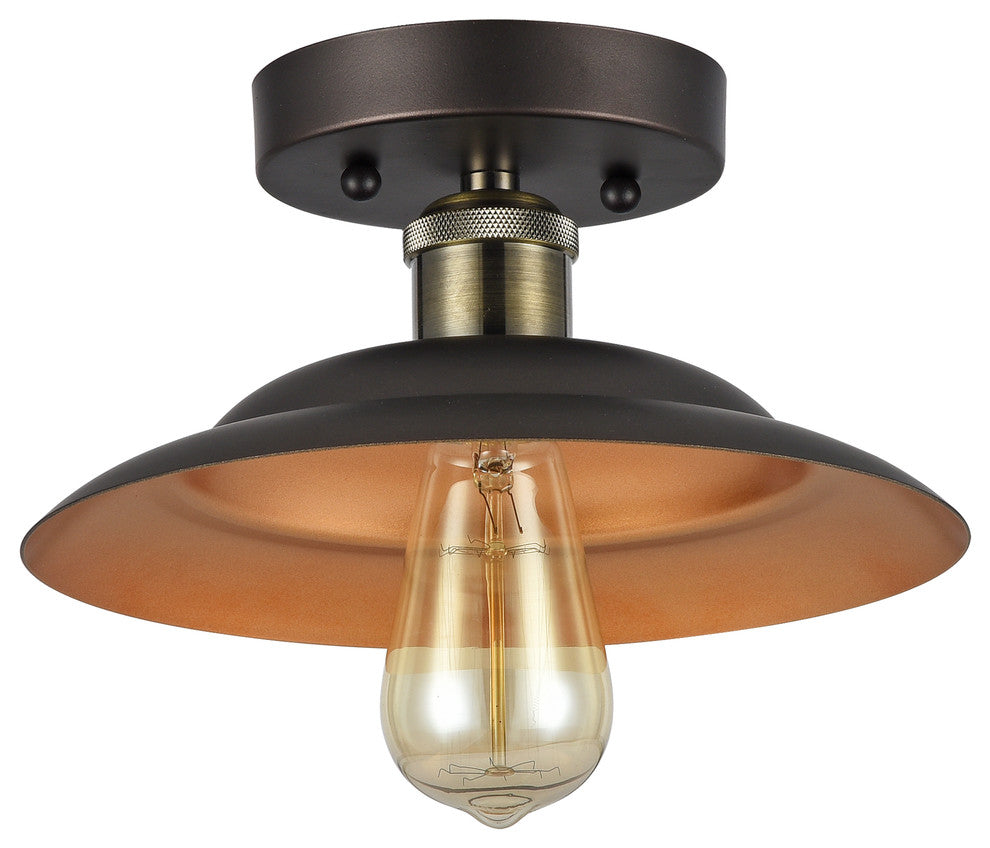 IRONCLAD, 1 Light Rubbed Bronze Semi-flush Ceiling Fixture, 10" Shade