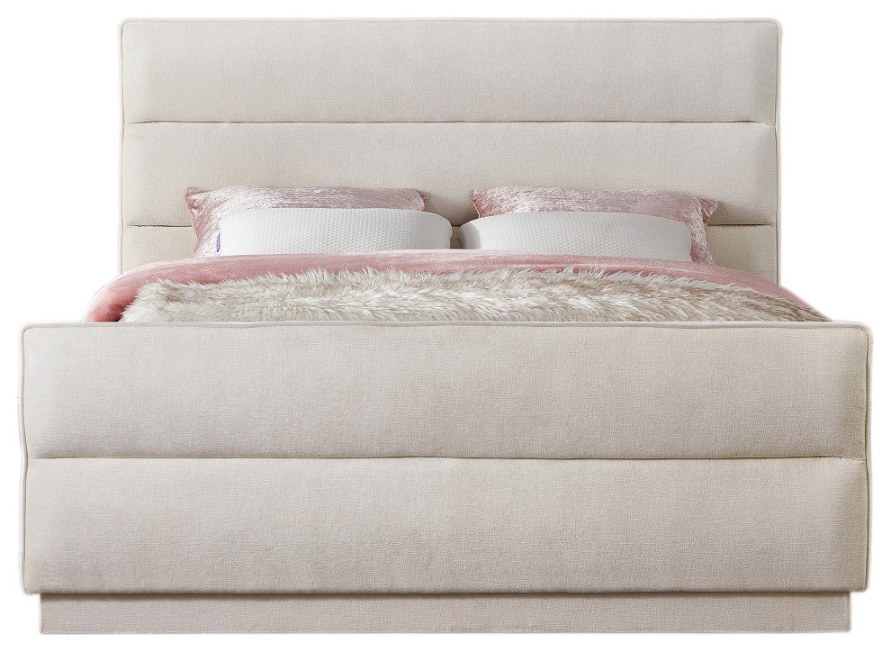 Paxton Chenille Fabric Upholstered Bed, Cream, King