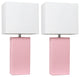 Elegant Designs Set of 2 Modern Leather Table Lamps, White Fabric Shades, Pink