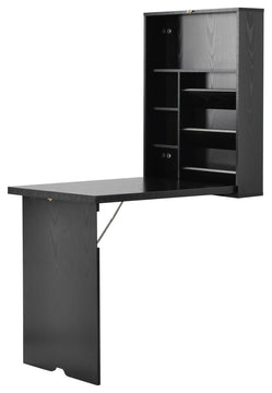 HomeRoots Sleek Black Finish Folding Murphey Style Desk With Shelves