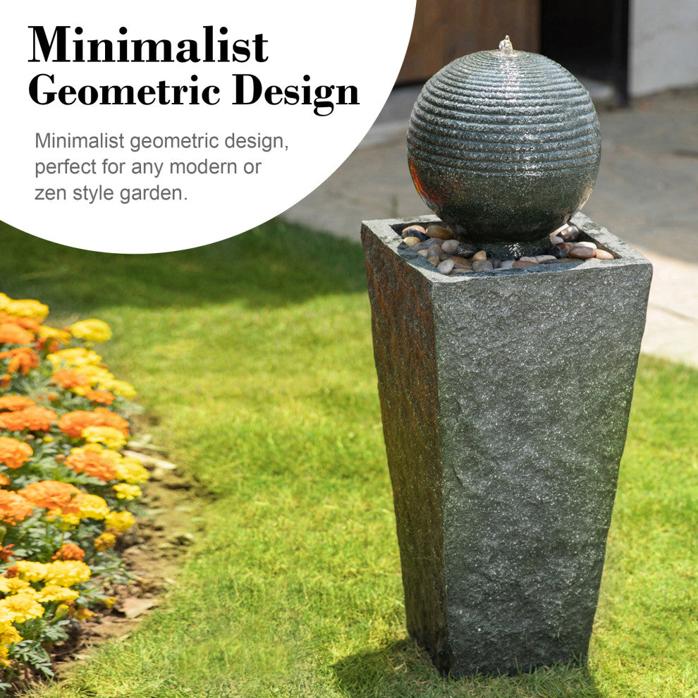 31.69"H Polyresin Rippling Floating Sphere Pedestal Outdoor Fountain