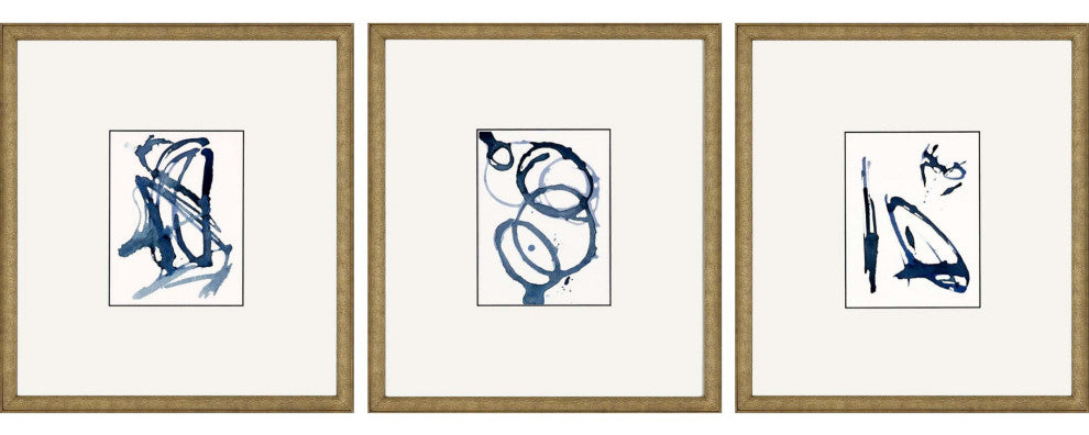 Set Of Three Mayhem II Framed Art Gold Picture Frame Print Wall Art